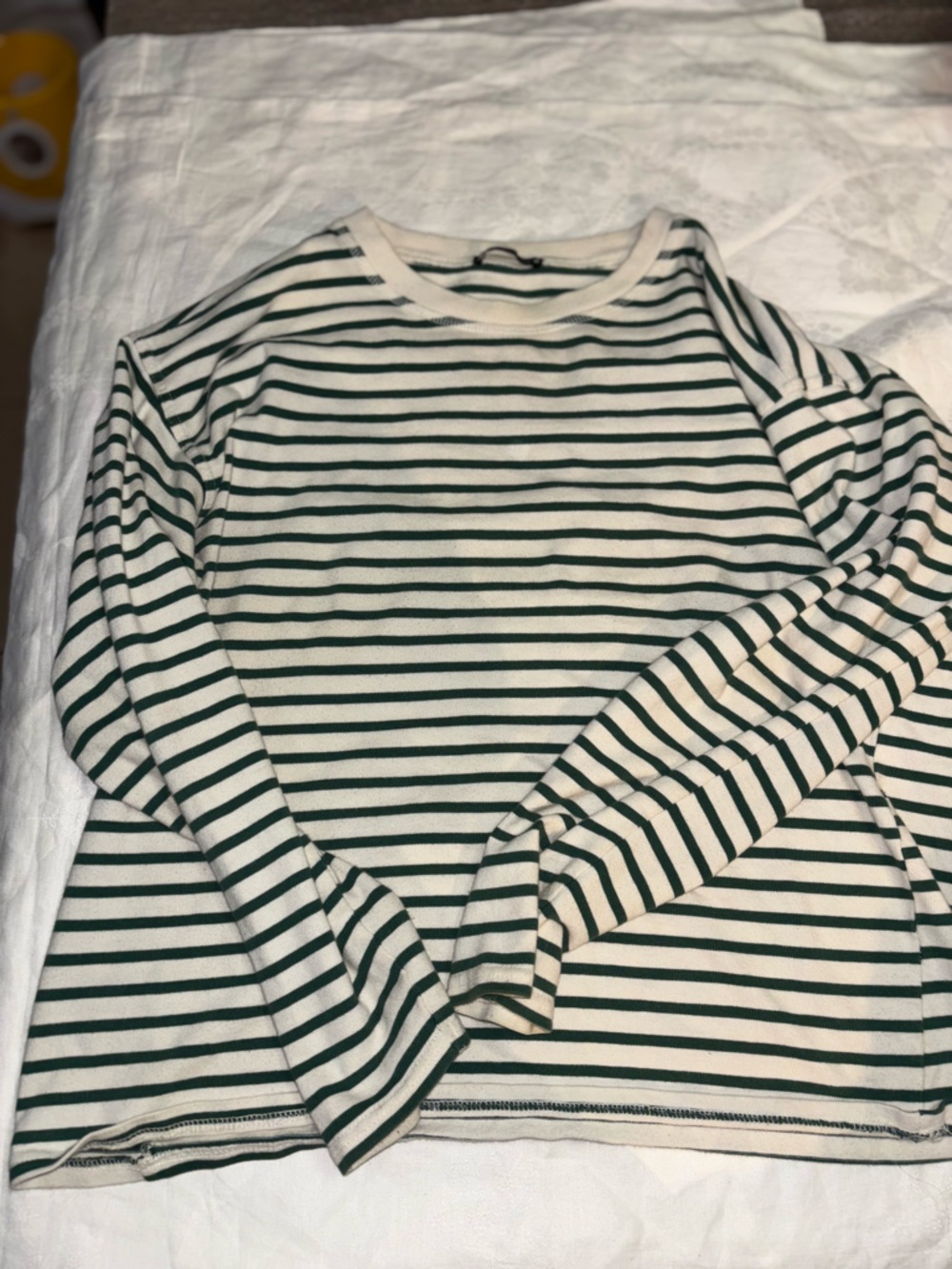 Zara Cream and Green Striped Knit Top